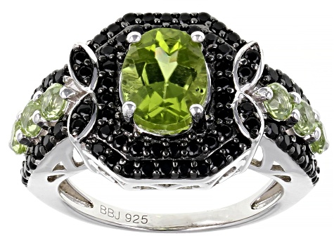 Green Peridot Rhodium Over Sterling Silver Ring 3.40ctw