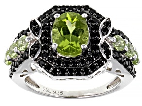 Green Peridot Rhodium Over Sterling Silver Ring 3.40ctw