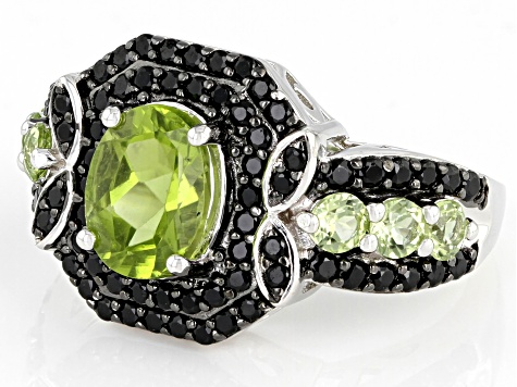 Green Peridot Rhodium Over Sterling Silver Ring 3.40ctw