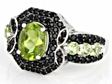 Green Peridot Rhodium Over Sterling Silver Ring 3.40ctw