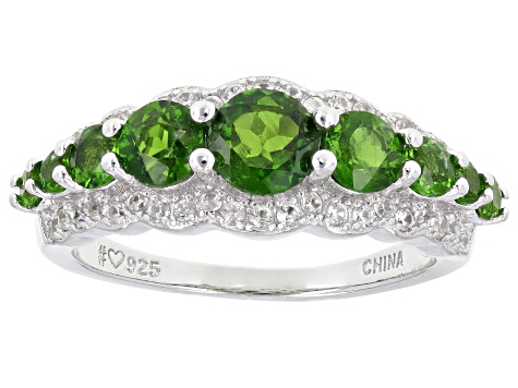 Green Chrome Diopside Rhodium Over Sterling Silver Ring 1.67ctw