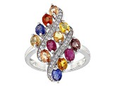 Multi Sapphire Rhodium Over Sterling Silver Ring 3.10ctw
