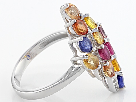 Multi Sapphire Rhodium Over Sterling Silver Ring 3.10ctw