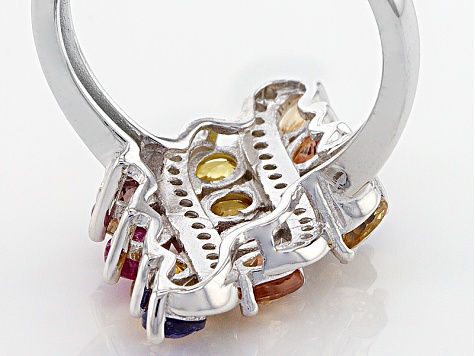 Multi Sapphire Rhodium Over Sterling Silver Ring 3.10ctw