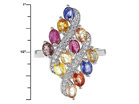 Multi Sapphire Rhodium Over Sterling Silver Ring 3.10ctw