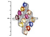Multi Sapphire Rhodium Over Sterling Silver Ring 3.10ctw