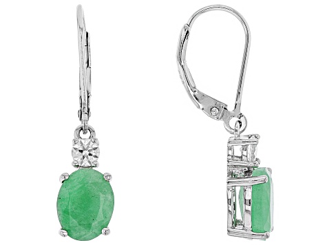 Green Emerald Rhodium Over Sterling Silver Earrings 3.76ctw