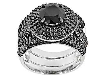 Picture of Black Spinel Rhodium Over Sterling Silver 3 Ring Set 4.40ctw