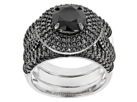 Black Spinel Rhodium Over Sterling Silver 3 Ring Set 4.40ctw