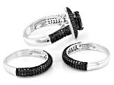 Black Spinel Rhodium Over Sterling Silver 3 Ring Set 4.40ctw