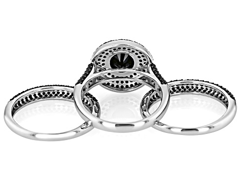 Black Spinel Rhodium Over Sterling Silver 3 Ring Set 4.40ctw