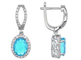 Paraiba Blue Color Opal Rhodium Over Sterling Silver Earrings 3.28ctw