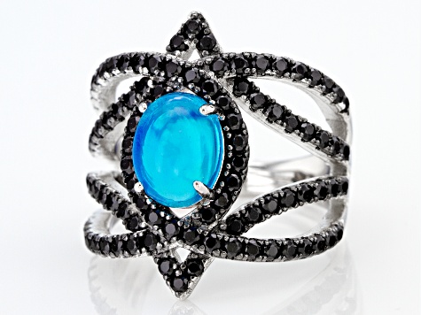 Paraiba Blue Color Opal Rhodium Over Sterling Silver Ring 2.32ctw