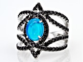 Paraiba Blue Color Opal Rhodium Over Sterling Silver Ring 2.32ctw