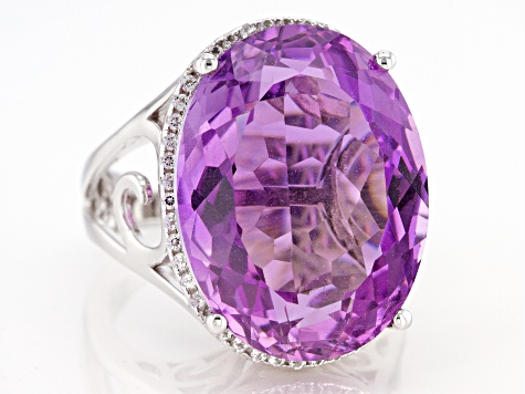 [ギリシャ発] オープンハート Amethyst アンクレット S925 Lavender Amethyst Rhodium Over Silver Ring 22.36ctw