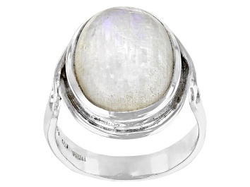Picture of White Rainbow Moonstone Sterling Silver Ring 16x12mm
