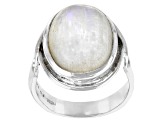 White Rainbow Moonstone Sterling Silver Ring 16x12mm