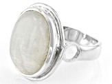 White Rainbow Moonstone Sterling Silver Ring 16x12mm