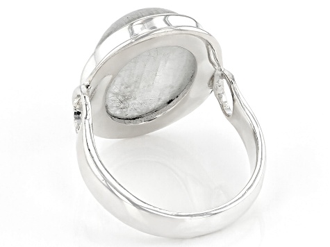 White Rainbow Moonstone Sterling Silver Ring 16x12mm