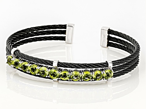 Green Peridot Stainless Steel Cuff Bracelet 5.00ctw