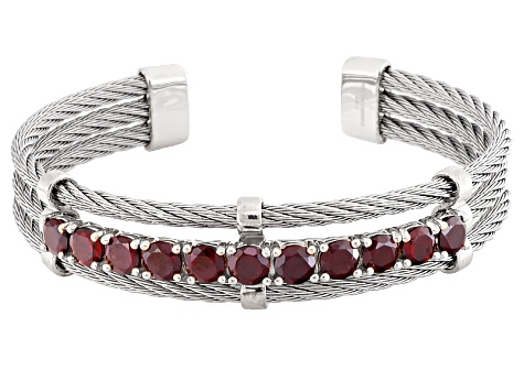 Red Garnet Stainless Steel Cuff Bracelet 6.00ctw