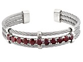Red Garnet Stainless Steel Cuff Bracelet 6.00ctw