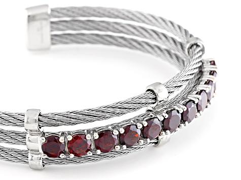Red Garnet Stainless Steel Cuff Bracelet 6.00ctw