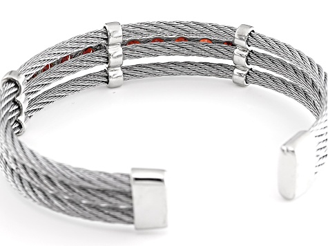 Red Garnet Stainless Steel Cuff Bracelet 6.00ctw