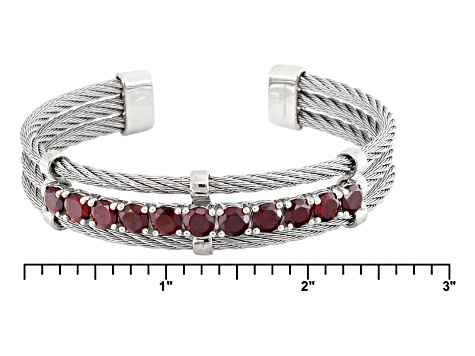 Red Garnet Stainless Steel Cuff Bracelet 6.00ctw