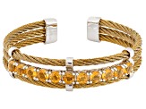 Yellow Citrine Gold Tone Stainless Steel Cuff Bracelet 4.00ctw