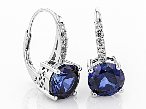 Blue Lab Created Sapphire Rhodium Over Sterling Silver Earrings 4.80ctw