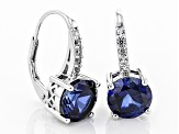 Blue Lab Created Sapphire Rhodium Over Sterling Silver Earrings 4.80ctw