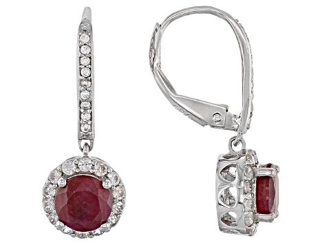 Red Indian Ruby Rhodium Over Sterling Silver Earrings 2.40ctw