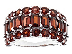 Red Garnet Rhodium Over Sterling Silver Band Ring 6.12ctw