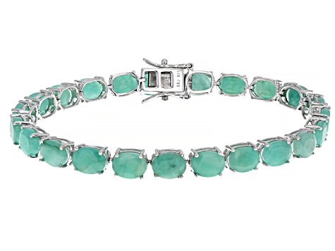 Green Emerald Sterling Silver Bracelet 24.27ctw