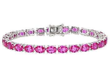 Picture of Pink Lab Created Sapphire Rhodium Over Silver Bracelet 28.50ctw