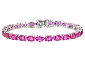 Pink Lab Created Sapphire Rhodium Over Silver Bracelet 28.50ctw