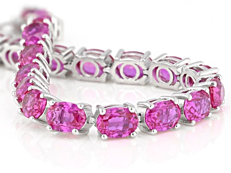 Pink Lab Created Sapphire Rhodium Over Silver Bracelet 28.50ctw