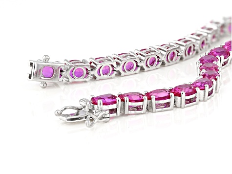 Pink Lab Created Sapphire Rhodium Over Silver Bracelet 28.50ctw