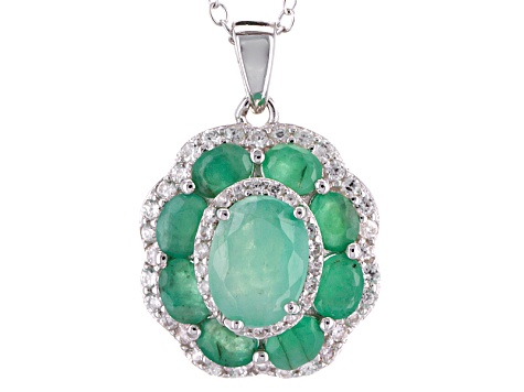 Green Emerald Rhodium Over Sterling Silver Pendant With Chain 3.35ctw