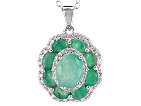 Green Emerald Rhodium Over Sterling Silver Pendant With Chain 3.35ctw
