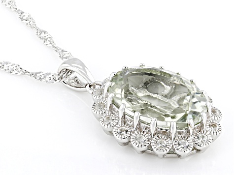 Green Prasiolite Rhodium Over Sterling Silver Pendant With Chain 5.29ctw