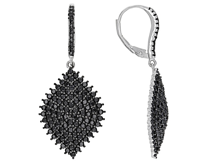Black Spinel Rhodium Over Sterling Silver Earrings 3.48ctw