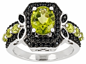 Green Peridot Rhodium Over Sterling Silver Ring 3.45ctw