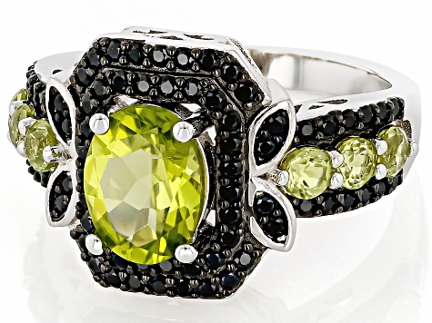 Green Peridot Rhodium Over Sterling Silver Ring 3.45ctw