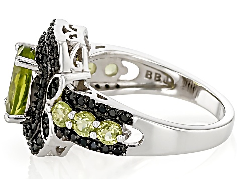 Green Peridot Rhodium Over Sterling Silver Ring 3.45ctw
