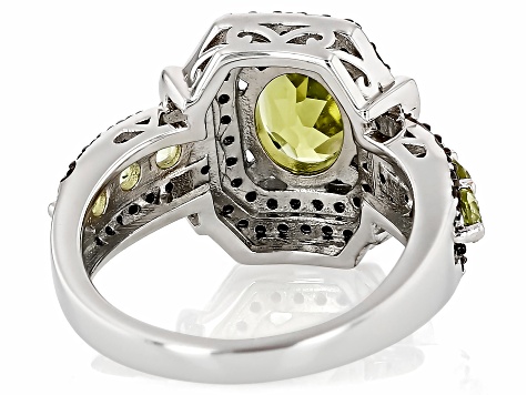 Green Peridot Rhodium Over Sterling Silver Ring 3.45ctw
