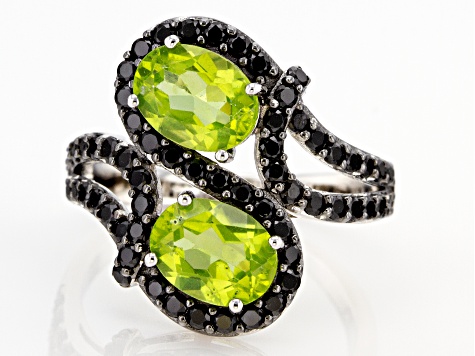 Green Peridot Rhodium Over Sterling Silver Ring 3.47ctw