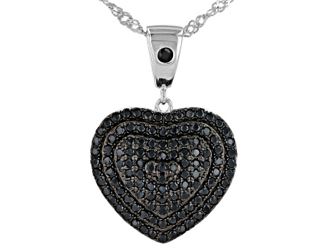 Black Spinel Rhodium Over Sterling Silver Heart Pendant With Chain 1.14ctw