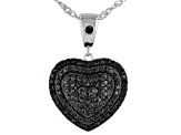 Black Spinel Rhodium Over Sterling Silver Heart Pendant With Chain 1.14ctw